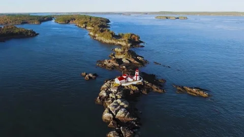 Aerial camera moving to the Head Harbour Lightstation, New Brunswick, Canada Video stock 159980024