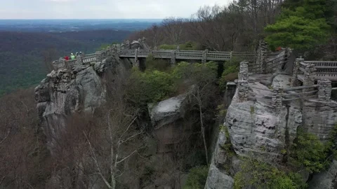 Aerial camera orbiting to the right with closeup of the Coopers Rock overlook. Stock Footage 130463676