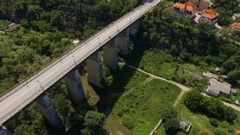 Aerial camera over the canyon and bridge Stock Footage 77217662