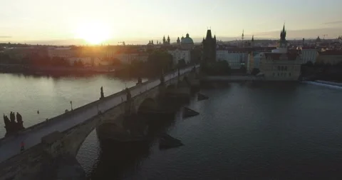 Aerial camera tracks along the River Vltava Prague Stock Footage 65993432