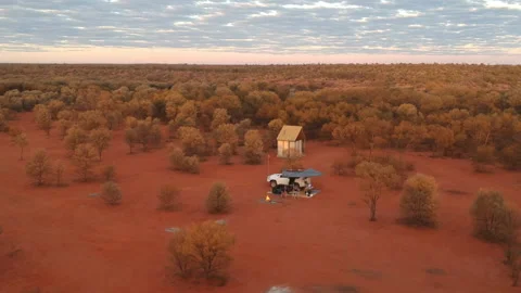 Aerial of Campers in the Outback Video stock 147497902