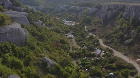 Aerial camping with mountains 스톡 동영상 254684888