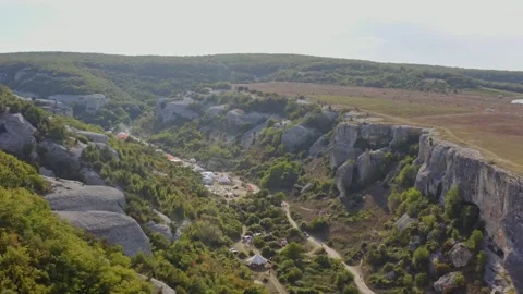 Aerial camping with mountains 스톡 동영상 254684991