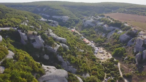 Aerial camping with mountains 스톡 동영상 254685129