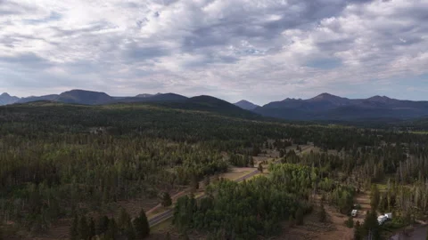 Aerial of camping in Uinta Wasatch Cache National Forest in summer in Utah Stock Footage 341912347