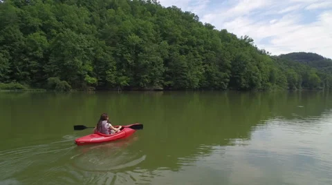 Aerial of Canoe in Red River, Daniel Boone Forrest, Appalachian Mountains Stock Footage 64283695