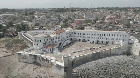 Aerial Cape Coast Castle City Ocean 2k Log Video part 2 Stock Footage 276089953