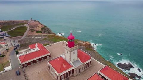 Aerial of Cape Roca Lighthouse with the Atlantic ocean in the backgroun Video stock 330898204
