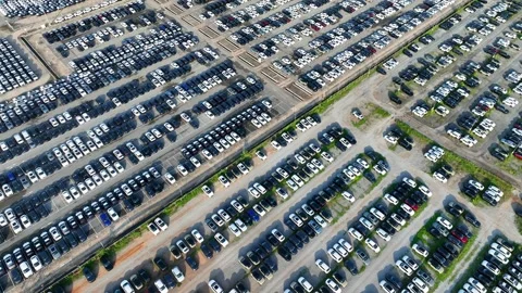 Aerial capture of an extensive vehicle storage area. Видео 340134528