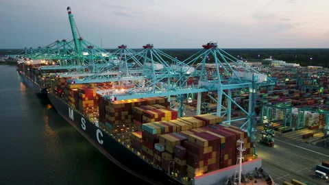 Aerial Cargo Ship full of Containers 스톡 동영상 186376147