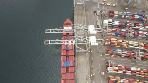 Aerial cargo ship loading Stock Footage 238871145