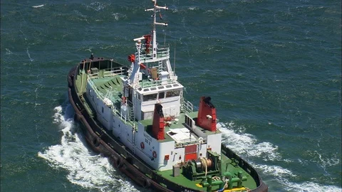 Aerial of cargo ship in the ocean, Pilot boats in Saldanha Stock Footage 109448316