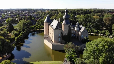 Aerial Castle Burg Borken, Gemen, Germany Stock Footage