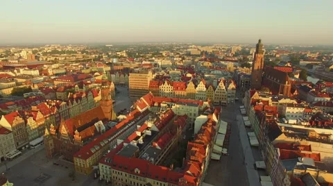 Aerial: Center of Wroclaw, Poland, European Capital of Culture 2016. Stock Footage
