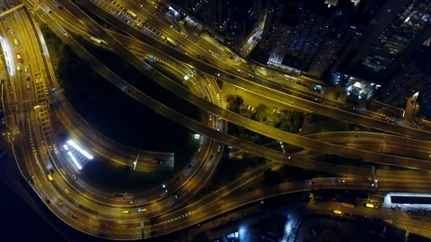 Aerial of Central District road system, Hong Kong, China. Stock Footage 98576592