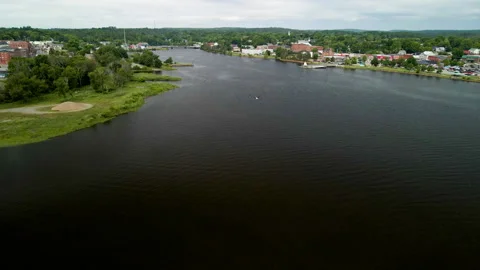 Aerial Chase of Bald Eagle Over River Border USA and Canada | 4K Drone Footage Stock Footage 314024203