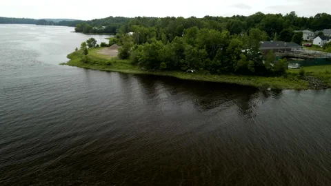Aerial Chase of Bald Eagle Over River Border USA and Canada | 4K Drone Footage Stock Footage 314024216