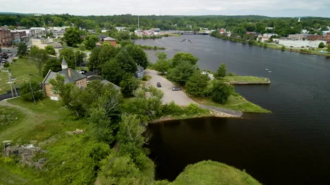 Aerial Chase of Bald Eagle Over River Border USA and Canada | 4K Drone Footage Stock Footage 314024855