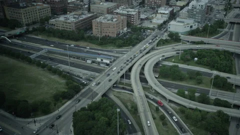 Aerial of Chicago Freeway Intersection Stock Footage 146196742