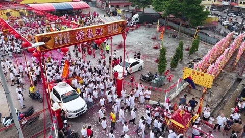 Aerial Chinese Deity Procession at Bukit Bakri Malaysia Stock-Footage 345437337