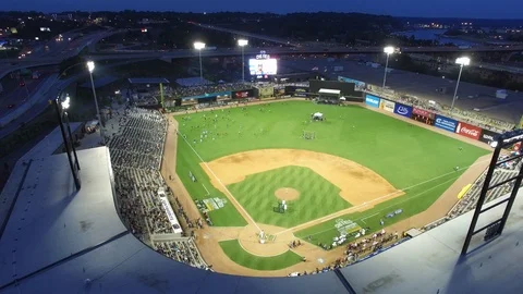 Aerial of CHS Field at Night - Saint Paul, MN Stock Footage 100103446