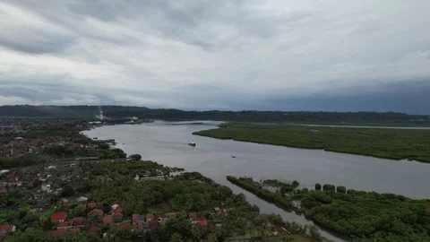 Aerial Cilacap River Stock Footage 296140744