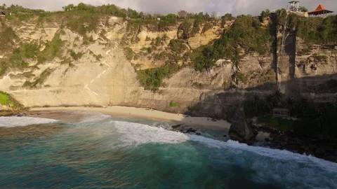 Aerial Cinematic Flight Over Diamond Beach Coastline Bali Sunrise Stock Footage 339901831