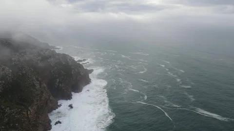 Aerial cinematic flight over dramatic ocean coastline and cliffs, Azores Stock Footage 333103946
