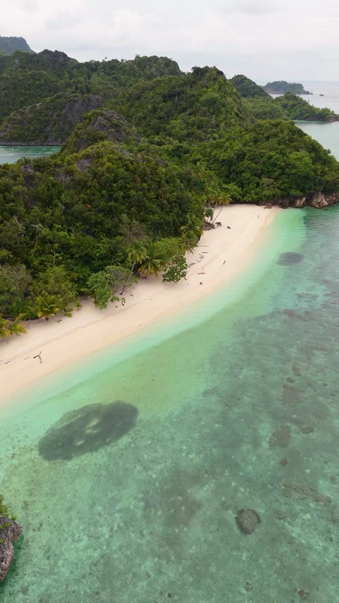 Aerial Cinematic Flight Over Remote Uninhabited Island Raja Ampat 動画素材 336975978