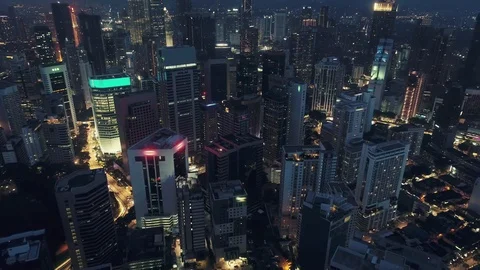 AERIAL. Cinematic style video of Kuala Lumpur city cener at night time. Stock Footage