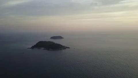 Aerial cinematic view (camera forward): beautiful tropical sea and islands Stock Footage 72163199