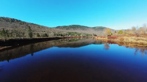 Aerial cinematic view of quebec alpine river with clear water Stock Footage 320085922