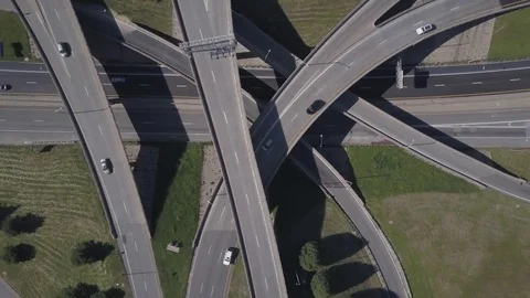 Aerial Cinematography over Beautiful Intersecting Highways Video stock 76725085