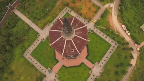 Aerial Circle Ascending Reveal Shot of Xa Loi stupa at Bai Dinh Temple Spirit Stock Footage 127885341