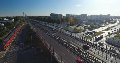 Aerial Circling Around Highway Intersection Stock Footage 91104564