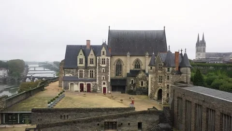Aerial Circular Castle of Angers with cloudy bad weather Stock Footage 144560409