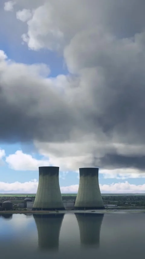 Aerial circular flight of a nuclear power plant in Doel. Belgium Stock Footage 283420587