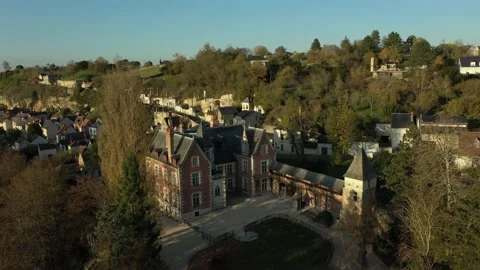 Aerial circular view of Clos Luce Castle in Winter Season Stock Footage 222995360