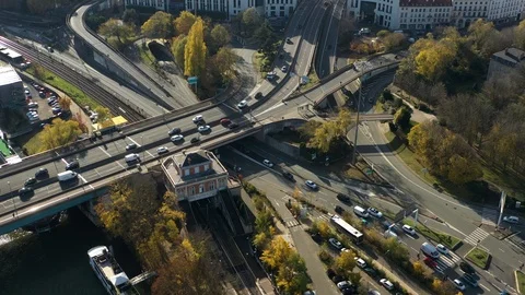 Aerial circular view of crossroad intersection with cars circulation 2 Video stock 121684660
