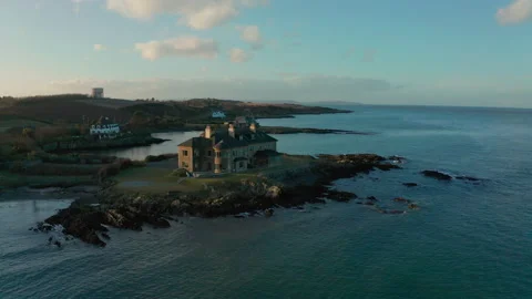 Aerial circular view of Donaghadee mansion, Co. Down, Northern Ireland in 4K Stock Footage 150957533