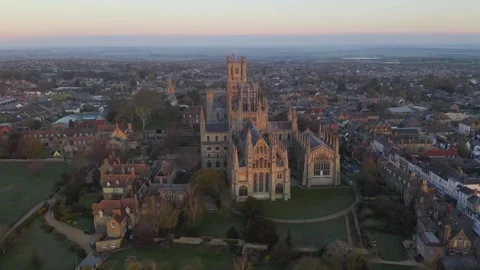 Aerial circular view Ely Cathedral in Cambridgeshire. England. Scenic England Video stock 251052264