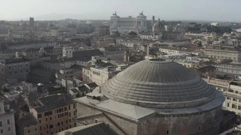 Aerial Circular View of Rome’s Pantheon Dome and Skyline Stock Footage 304996761
