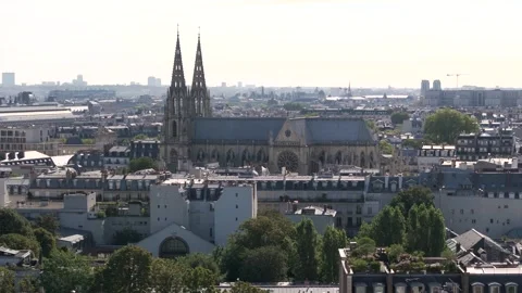 Aerial circular view of Sainte Clotilde basilica and Paris monument Stock Footage 252097353