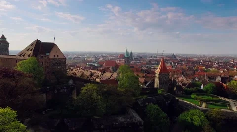Aerial city with a castle in the foreground while pointing the tower Stock Footage 63197093