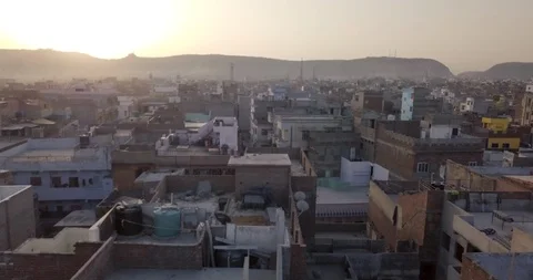 Aerial City Drone Tour of Jaipur in Rajasthan in India Stock Footage