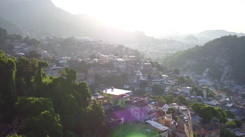Aerial of the city of Rio de Janeiro from sunny Santa Teresa hills and slums Stock Footage