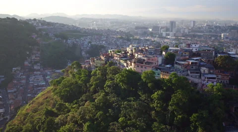 Aerial of the city of Rio de Janeiro from Santa Teresa hills and slums Stock Footage