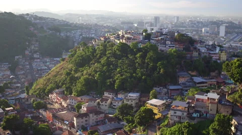 Aerial of the city of Rio de Janeiro from Santa Teresa hills and slums Stock Footage