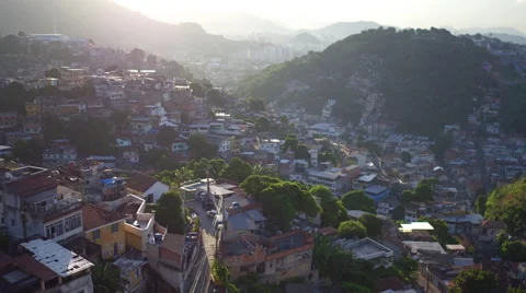 Aerial of the city of Rio de Janeiro from Santa Teresa hills and slums Stock Footage