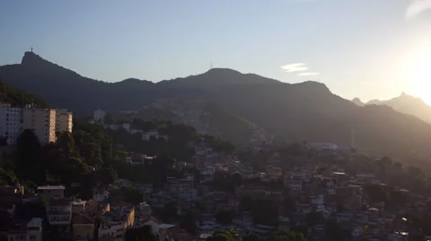 Aerial of the city of Rio de Janeiro with Santa Teresa hills, Christ and slums Video stock 67690053